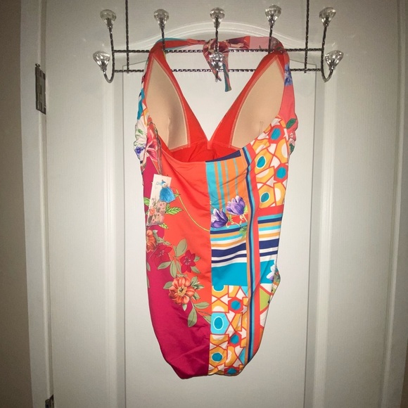 Johnny Was twist floral color one piece swimsuit halter NWT Small - Picture 3 of 6